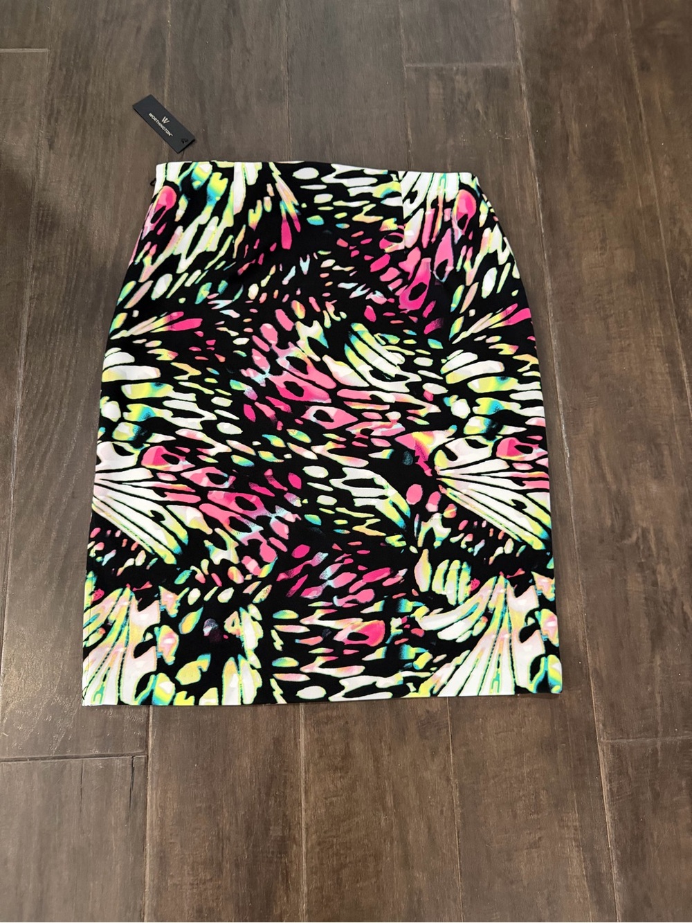 Worthington Black Pencil Skirt with Neon Pink, Lime and Aqua Pattern